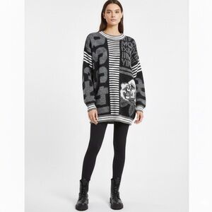 MEXX Vintage Black and White Stripe and Numbers Unique Sweater.